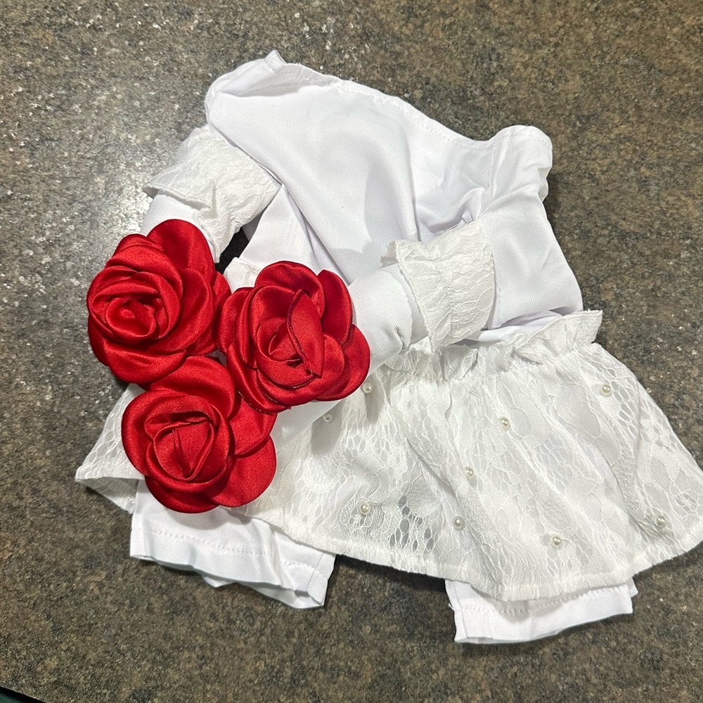 White Dog Dress with Red Roses
Dog Wedding Costume Size Medium